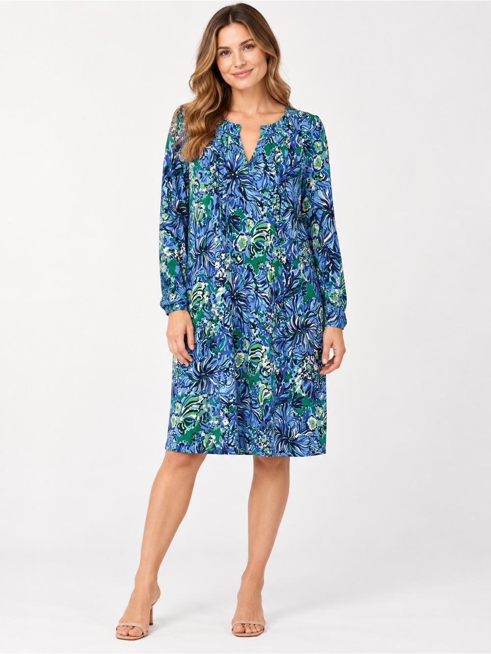 Lilly Pulitzer Blue & Green Floral Long-Sleeve Swim Coverup
